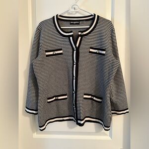 Karl Lagerfeld Houndstooth and Pearl Accent Cardigan